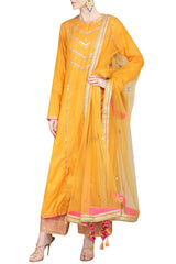 Mustard & Bronze Embroidered Kurta Set
