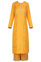 Mustard Embroidered Kurta & Palazzo Set