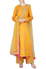 Mustard Embroidered Kurta & Palazzo Set