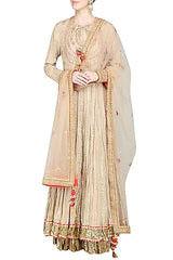 Beige Embroidered Lehenga Set