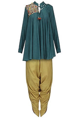 Blue Sequins Peplum Top & Dhoti Set