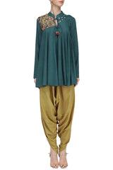 Blue Sequins Peplum Top & Dhoti Set