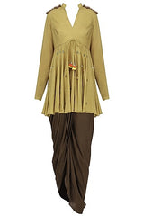 Mustard Peplum Top With Dhoti Set