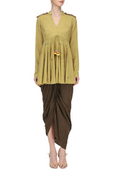 Mustard Peplum Top With Dhoti Set