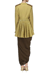 Mustard Peplum Top With Dhoti Set