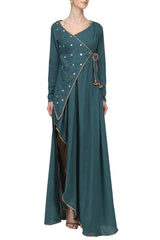 Blue Angrakha Kurta With Dhoti