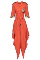 Orange Cowl Drape Jumpsuit