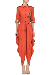 Orange Cowl Drape Jumpsuit