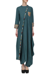 Blue Embroidered Drape Tunic