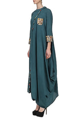 Blue Embroidered Drape Tunic