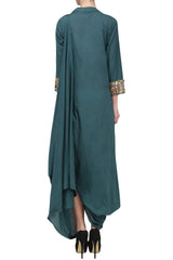 Blue Embroidered Drape Tunic