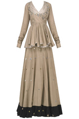 Beige Metal Sequins Lehenga Set