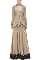 Beige Metal Sequins Lehenga Set