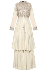 Off White Embroidered Lehenga Set