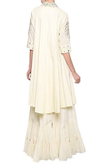 Off White Embroidered Frill Crush Skirt