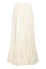Off White Embroidered Frill Crush Skirt