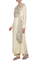 Off White Jacket With Wide Leg Pants