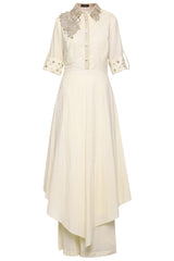 Off White Aysmettrical Tunic With Pants