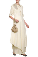 Off White Aysmettrical Tunic With Pants