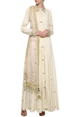 Off White Embroidered Anarkali Set