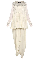Off White Tunic With Dhoti Pants