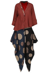 Maroon Embellished Shirt With Dhoti Pants