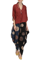 Maroon Embellished Shirt With Dhoti Pants