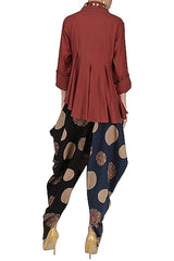 Maroon Embellished Shirt With Dhoti Pants