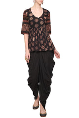 Black Floral Tunic With Dhoti Pants