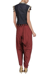 Red Embroidered Jumpsuit With Tassels Shrug