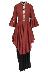 Maroon Layered Embroidered Tunic Set