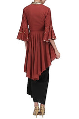 Maroon Layered Embroidered Tunic Set