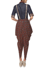 Blue & Maroon Embroidered Jumpsuit