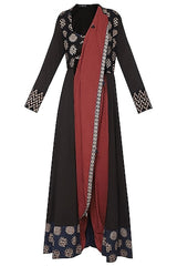 Red & Black Printed Dhoti Saree Set