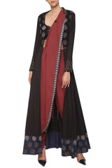 Red & Black Printed Dhoti Saree Set