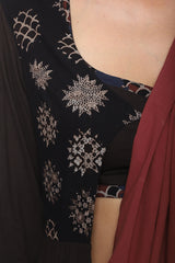 Red & Black Printed Dhoti Saree Set