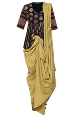 Beige Knot Digital Printed Saree Set
