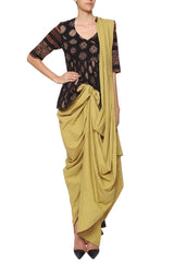 Beige Knot Digital Printed Saree Set