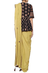 Beige Knot Digital Printed Saree Set
