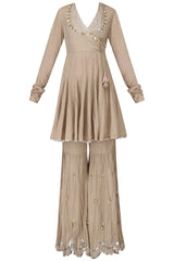 Beige Angrakha Anarkali & Gharara