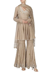 Beige Angrakha Anarkali & Gharara