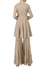 Beige Angrakha Anarkali & Gharara
