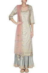 Sky Blue Chanderi Kurta With Lehenga