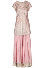 Pink Foil Printed Kurta With Sharara