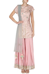Pink Foil Printed Kurta With Sharara