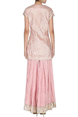 Pink Foil Printed Kurta With Sharara