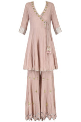 Pink Angrakha Kurta & Gharara Set