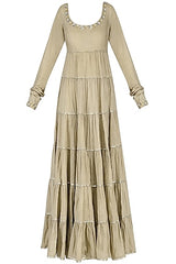 Beige Layered Embroidered Anarkali Set