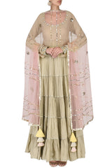 Beige Layered Embroidered Anarkali Set