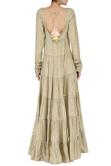 Beige Layered Embroidered Anarkali Set